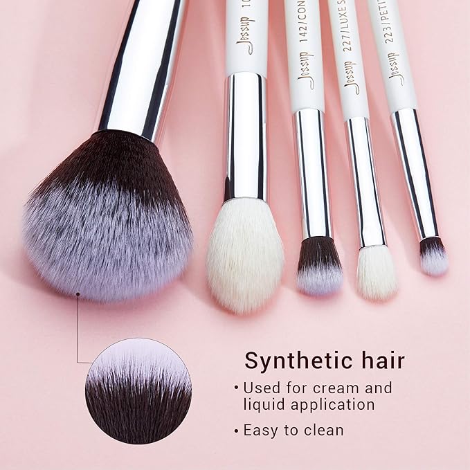 Jessup Brand 25pcs Professional Makeup Brush Set Beauty Cosmetic Foundation Powder Blusher Eyeshadow Blending Highlight Concealer Natural-Synthetic Hair Brushes Set (Pearl White/Silver)-VivaGrace Women
