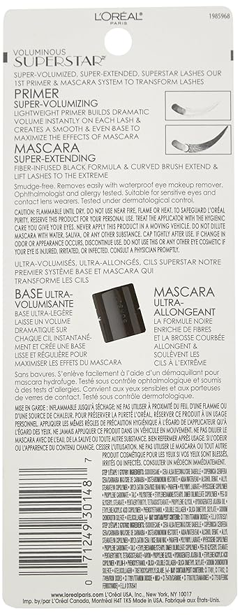 L'Oreal Paris Cosmetics Voluminous Superstar Mascara, Waterproof, Black, 0.41 Fl. Oz, 1 Count