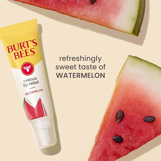 Burt's Bees Rescue Lip Relief, Watermelon, Hydrating Lip Balm for Dry Cracked Lips, with Responsbily Sourced Beeswax and Shea Butter, 100% Natural Origin, 1 Squeezy Tube, 0.35oz-VivaGrace Women
