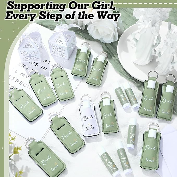 24 Pack Bachelorette Party Favor Lip Balm Set Team Bride Lip balm with Lipstick Holder Keychain Bride to be Lip balm Bridal Shower Proposal Gifts for Wedding Party Favors(White, Sage Green)-VivaGrace Women