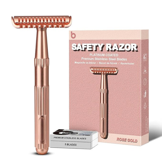 Matte Rose Gold Double Edge Safety Razor, Single Blade Razors for Women and Men, with 10 Stainless Steel Safety Razor Blades, Reusable, Smooth and Close Wet Shaving Kit, Plastic Free-VivaGrace Women