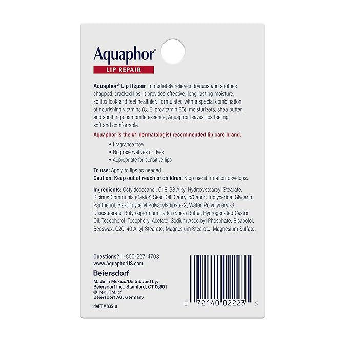 Aquaphor Lip Repair Tubes, Lip Ointment for Chapped Lips, Moisturizing Lip Balm, Two 0.35 ounce tubes-VivaGrace Women