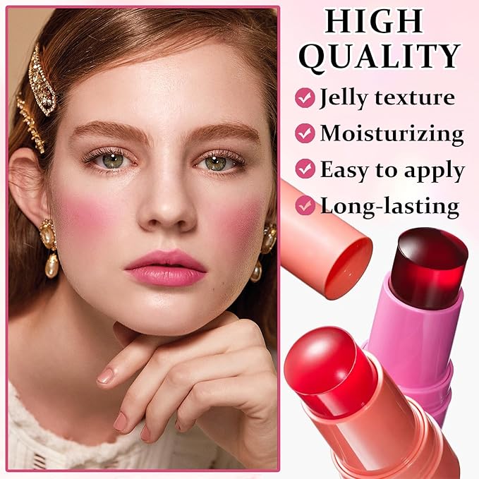 4PCS Cooling Water Jelly Tint Blush Stick for Cheeks,Multi-use Jelly Lip and Cheek Tint Stain,Moisturizing Natural Jelly Blush Stick,Buildable Watercolor Finish - Cruelty Free-VivaGrace Women