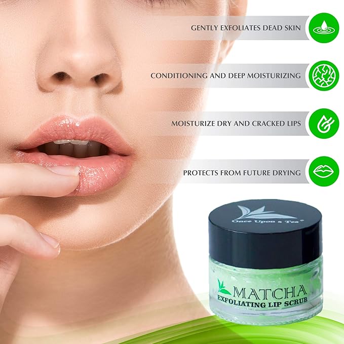 Exfoliating Green Tea Matcha Sugar Lip Scrub, Hydrating Treatment for Dry, Chapped & Cracked Lips, Best Peeling Solution For Plump, Younger Looking Lips, Lip Polish-VivaGrace Women