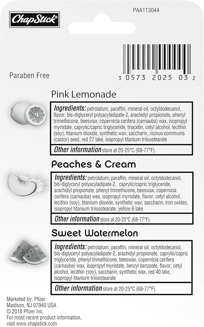 ChapStick I Love Summer Collection Pink Lemonade, Peaches and Cream, and Sweet Watermelon Lip Balm Tubes Variety Pack, Lip Balm Variety Pack - 0.15 Oz Each (Pack of 3)-VivaGrace Women