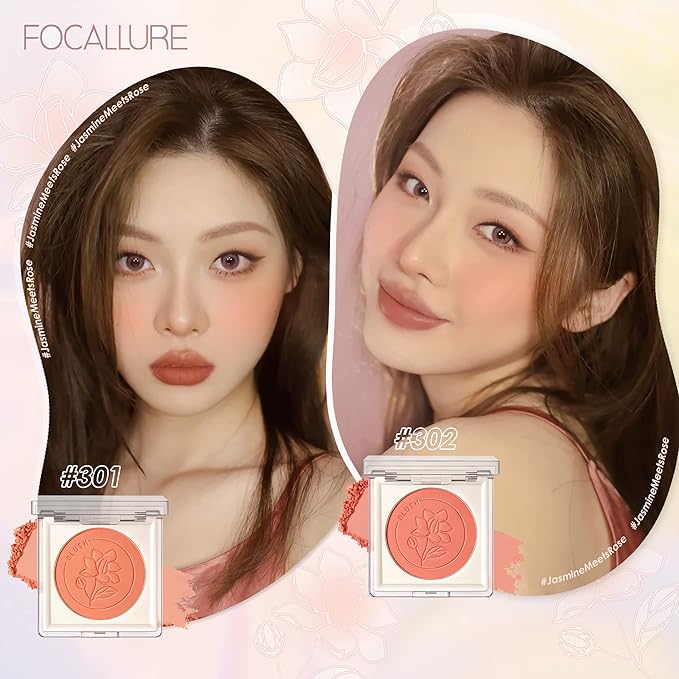 FOCALLURE Powder Palette Blush, Matte Mineral Blush Powder, Bright Shimmer Face Blush Makeup, Contour and Highlight Blush Palette, Highly Pigmented, Long Lasting, Waterproof, Blendable, #101-VivaGrace Women