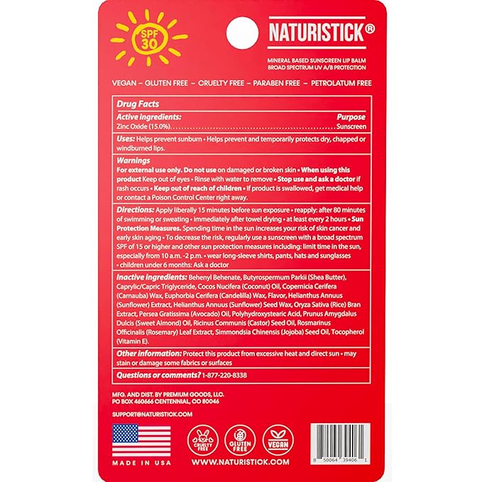 Naturistick SPF 30 Vegan Lip Balm – Mineral Sunscreen with Zinc Oxide | Broad Spectrum UVA/UVB Protection | 100% Natural, Coral-Friendly Formula | Oxybenzone Free | 5-Pack Cherry | Made in USA-VivaGrace Women