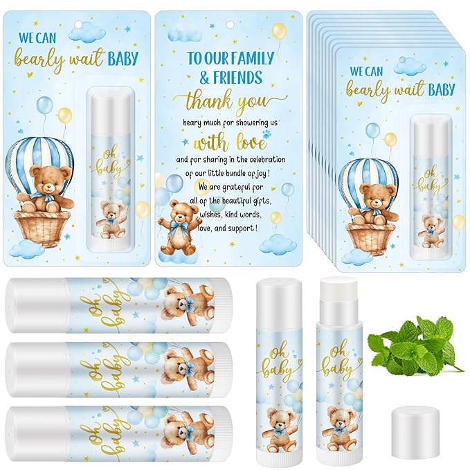 50 Pack Baby Shower Lip Balm Bulk Bear Baby Shower Favors Baby Mint Flavor Lip Balm Baby Shower Gifts for Guest Bear Themed Baby Shower Thank You Gifts Girls Boys Games Gender Reveal Favors-VivaGrace Women