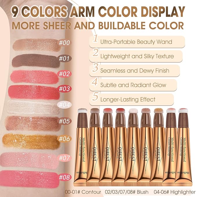 Liquid Contour Beauty Wand, Cream Liquid Contour Stick Matte Bronzer Stick with Cushion Applicator, Lightweight Blendable, Long Lasting Silky Liquid Face Shaping & Contouring Stick | 0# Contour Light brown-VivaGrace Women
