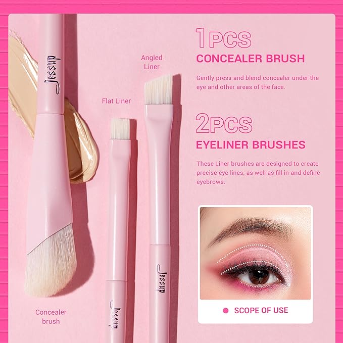 Jessup Eyeshadow Brush Set 10Pcs Pink Eye Makeup Brushes Concealer Brush Premium Synthetic Eye shadow Eyeliner Smudge Crease Blending Brush for Makeup, T496-VivaGrace Women