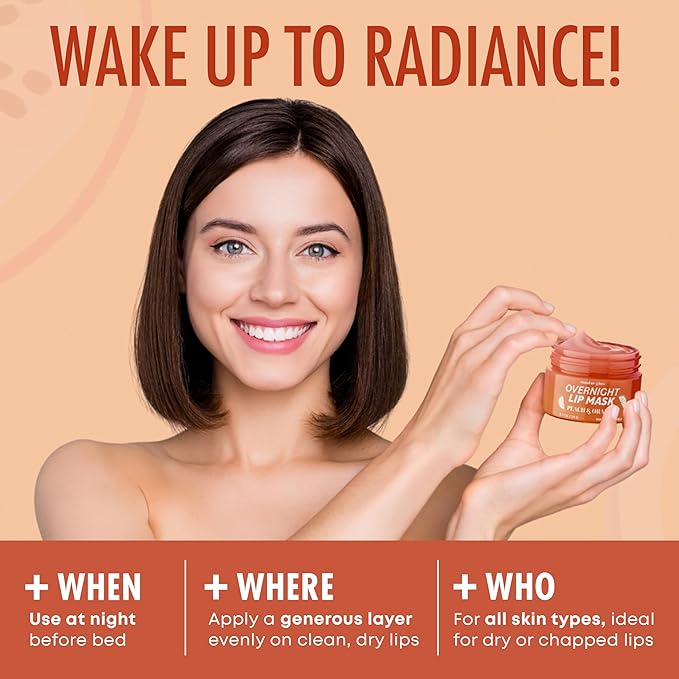 Peach & Orange Lip Mask - Dermatologist Tested, Anti-Aging, Korean Skin Care, Deep Hydration, Overnight Lip Repair - Vegan, Clean Beauty, 95% Natural, Cruelty-Free - 1 Pack-VivaGrace Women