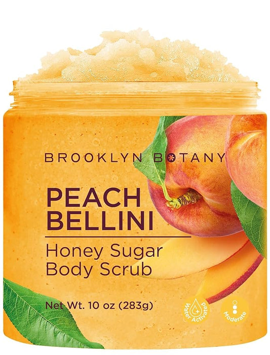 Brooklyn Botany Peach Bellini Honey Sugar Scrub for Body 10 oz – Deeply Hydrating and Gently Exfoliating Body Scrub for Women and Men – Moisturizing and Nourishing the Skin-VivaGrace Women
