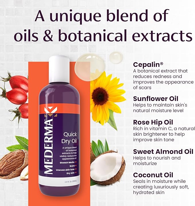 Mederma Scar Sheets and Oil Bundle; Improves Appearance of Scars and Stretch Marks; 4 Reusable Silicone Sheets and 3.4oz Fast Absorbing Botanical Oil-VivaGrace Women