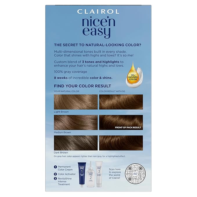 Clairol Nice'n Easy Permanent Hair Dye, 5G Medium Golden Brown Hair Color, Pack of 1-VivaGrace Women