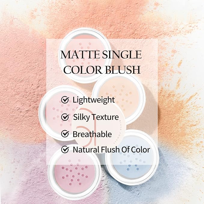 Boobeen Matte Blush Powder Makeup Loose Powder Face Blushes Single Color Blush Rouge Powder Natural Pink Blush for cheeks, Easily Blends, Smoothly with Satin Matte Look-VivaGrace Women