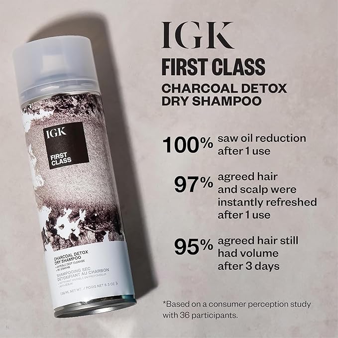 IGK FIRST CLASS Charcoal Detox Dry Shampoo | Volume + Soothes Scalp + Balance Oil | Vegan + Cruelty Free | 6.3 oz (Pack of 2)-VivaGrace Women