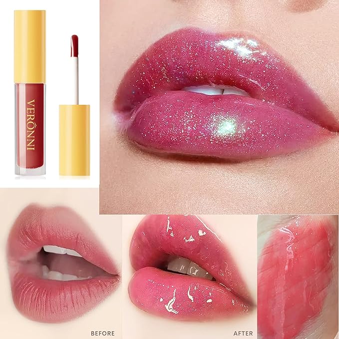 VERONNI 6 Colors Lip Tinted Stain Gloss Set,Hydrating Plumping Liquid Lipstick Set,Moisturizing Clear Lip Oil For Dry Lips,Nourishing Water Glossy Glass Lip Oil Gloss Lip Tint (6 Colors)-VivaGrace Women