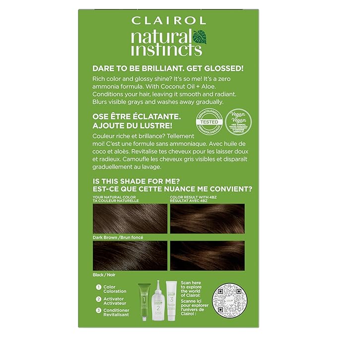 Clairol Natural Instincts Demi-Permanent Hair Dye, 4BZ Dark Bronze Brown Hair Color, Pack of 1-VivaGrace Women