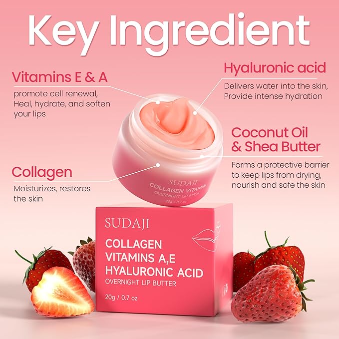 Lip Mask, Collagen Hydrating Lip Balm, Overnight Moisture Lip Butter with Hyaluronic Acid & Aloe Vera, Sleeping Nourishing Lip Butter Balm-VivaGrace Women