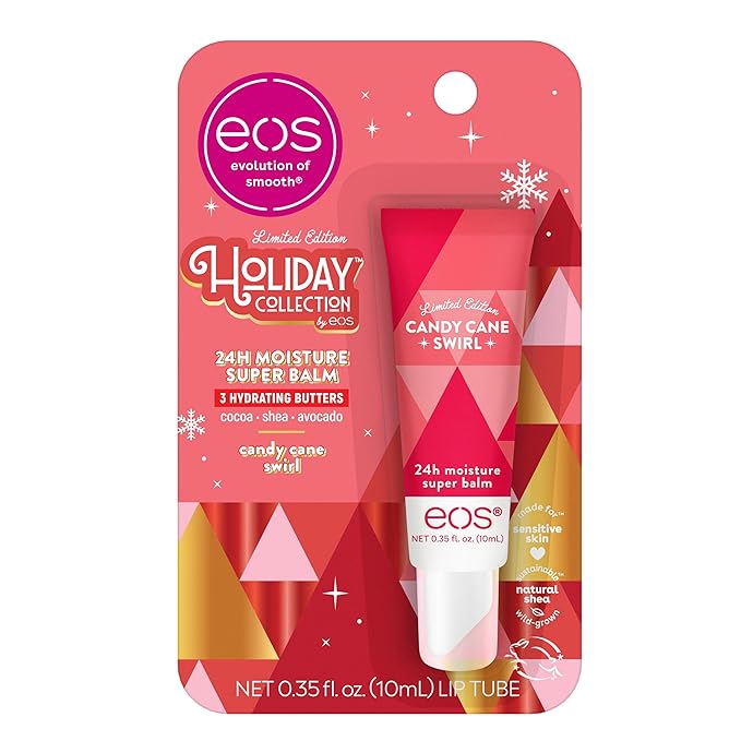 eos Holiday Lip Butter Gift- Candy Cane Swirl Super Balm, 24H Moisture, Stocking Stuffers, 0.35 fl oz-VivaGrace Women