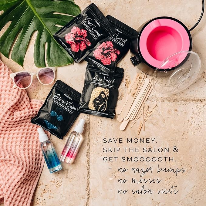 KoluaWax Hard Wax Beads for Hair Removal – Coarse Hair Formula – Face, Brazilian, Underarm, Back Chest, Bikini Waxing – Dragon Fruit & Hibiscus 1lb Refill for Wax Warmers & 10 Applicator Sticks 2 Pack-VivaGrace Women