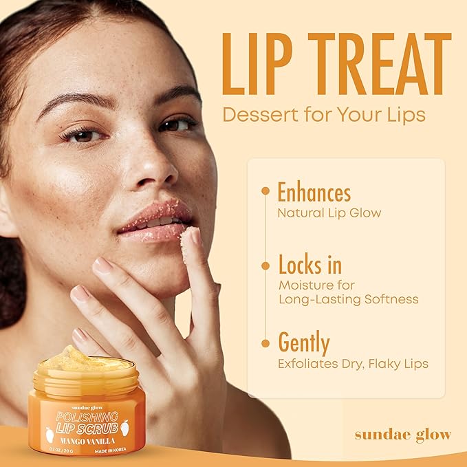 Mango Vanilla Lip Scrub - Dermatologist Tested, Anti-Aging, Korean Skin Care, Deep Exfoliation & Hydration - Smooth, Soft, Plump Lips - Clean Beauty, Vegan, Non-GMO - 1 Pack-VivaGrace Women