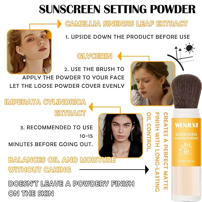 2PCS Mineral Sunscreen Setting Powder Makeup,Translucent Powder SPF 50 PA++++,Oil Control Long Lasting Face Setting Powder Sunscreen,Matte Finish,Lightweight,Breathable,All Skin-VivaGrace Women