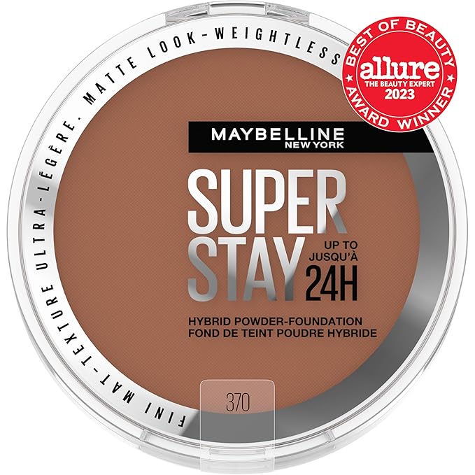 Maybelline Super Stay Up to 24HR Hybrid Powder-Foundation, Medium-to-Full Coverage Makeup, Matte Finish, 370, 1 Count-VivaGrace Women