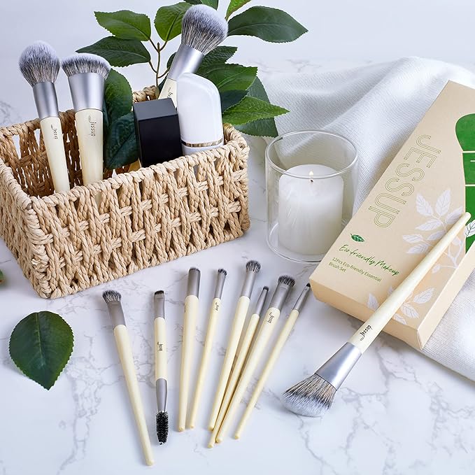 Jessup Vegan Makeup Brushes Set Premium Synthetic Powder Foundation Highlight Concealer Eyeshadow Blending Eyebrow Liner Spoolie Brush Set Burlywood 12pcs T327-VivaGrace Women