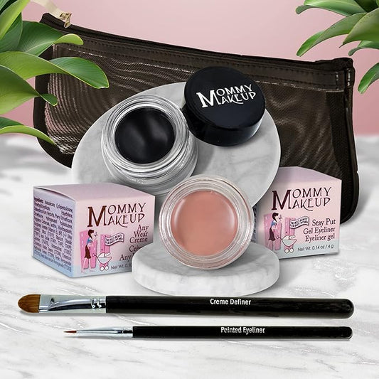 The Everlasting Eye 5 Piece Waterproof Makeup Set. Gel Eyeliner, Creme Eyeshadow, 2 brushes and Mesh Bag. Paraben-free, Talc-free, Cruelty-free. Anna/Black Beauty 1201-VivaGrace Women