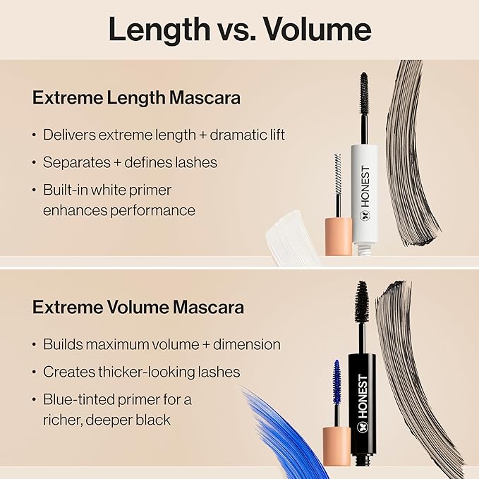 Honest Beauty 2-in-1 Extreme Length Clean Mascara + Lash Primer | Lengthening + Volumizing | EWG Verified + Cruelty Free | Black, .27 fl oz-VivaGrace Women