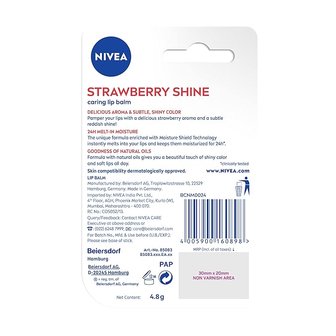 Nivea Lip Care Fruity Shine Strawberry, 4.8g-VivaGrace Women