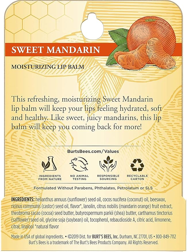 8 Pack Burt's Bees Sweet Mandarin Lip Balm-VivaGrace Women