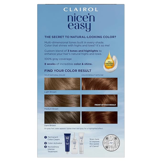 Clairol Nice'n Easy Permanent Hair Dye, 5W Medium Mocha Brown Hair Color, Pack of 3-VivaGrace Women