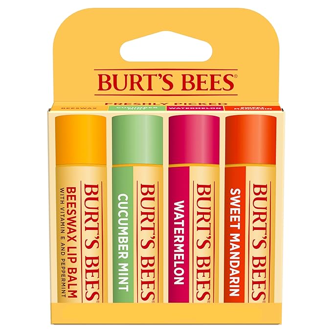 Burt's Bees Lip Balm - Original Beeswax, Cucumber Mint, Watermelon & Sweet Mandarin, With Responsibly Sourced Beeswax, Tint-Free, Natural Origin Treatment, 4 Tubes, 0.15 oz.-VivaGrace Women