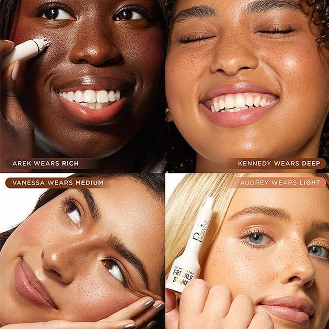 Freckle Stamp Pen,Fake Freckles Stain Marker Pencil Tool for Natural Lifelike Sunkissed Face Freckle Makeup for Waterproof and Long-Lasting,Quick Dry 5-Point Faux Freckle Stamp Cushion, 04 Espresso-VivaGrace Women
