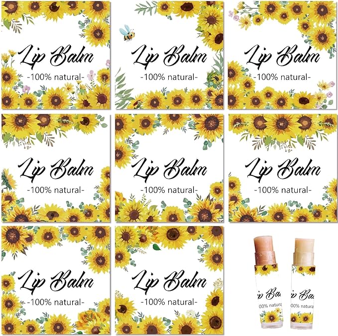 CRASPIRE 80Pcs 8 Styles Lip Balm Sticker Sunflower Self-Adhesive Homemade Lip Balm Labels Vintage Square DIY Plant Label Stickers for Lip Balm Containers Cosmetics Lipsticks-VivaGrace Women