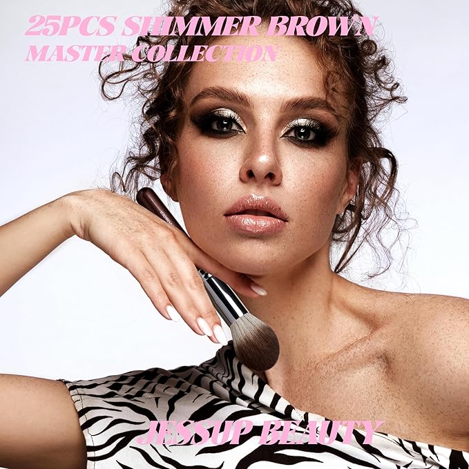Jessup Makeup Brushes Set Professional 25pcs Premium Synthetic Make up Brushes for Foundation Eyeshadow Blending Concealer Blush Contour Bronzer Eyeliner Eyebrow, Shimmer Brown T511-VivaGrace Women