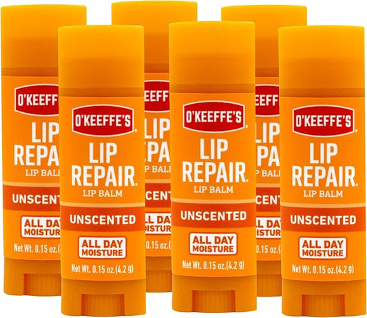 O'Keeffe's Unscented Lip Repair Lip Balm for Dry, Cracked Lips, Stick, (Pack of 6)-VivaGrace Women