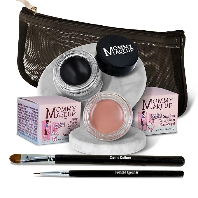 The Everlasting Eye 5 Piece Waterproof Makeup Set. Gel Eyeliner, Creme Eyeshadow, 2 brushes and Mesh Bag. Paraben-free, Talc-free, Cruelty-free. Anna/Black Beauty 1201-VivaGrace Women