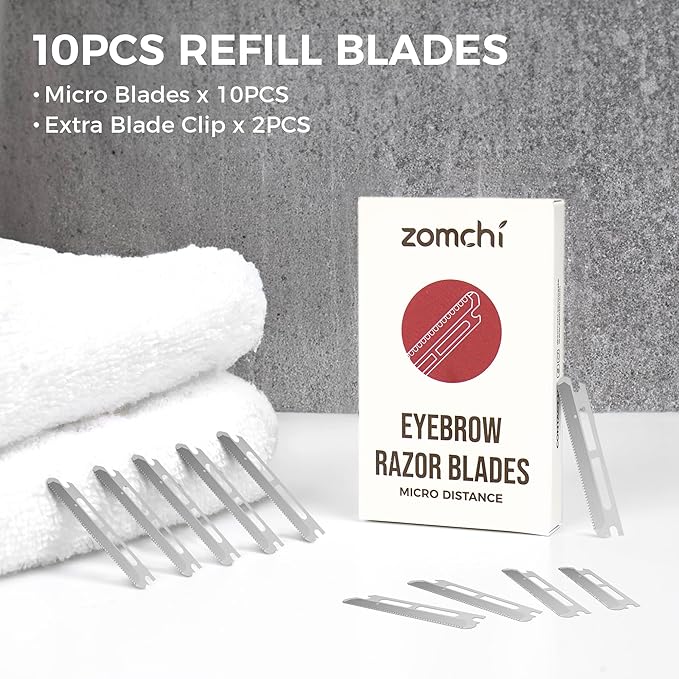 ZOMCHI Reusable Metal Dermaplane Tool Refills, Set of 10 Replacement Blades (Micro Distance), Dermaplaning Razor Refills, Plastic Free Eyebrow Razor Blades-VivaGrace Women