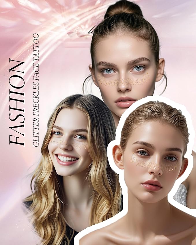 Glitter Freckles, Gold Freckles Temporary Face Tattoos, Body Face Glitter for Women Girls, Country Concerts Singer Festival Rave Accessories (Gold - 10 pcs)-VivaGrace Women