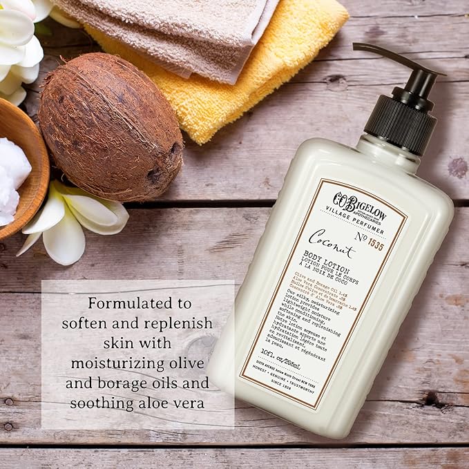 C.O. Bigelow Coconut Body Lotion, Village Perfumer Moisturizing Body Lotion with Aloe Vera, Borage Oil & Olive Oil, 10 Fl Oz-VivaGrace Women