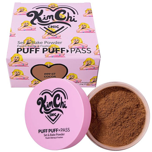 Kimchi Chic Beauty Puff Puff Pass Set and Bake Powder, Loose Face Powder with Extra Fluffy Setting Powder Puff, Soft Brown Face Makeup for Uneven Skin Tone, 07 Cocoa-VivaGrace Women