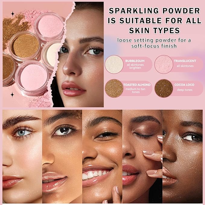 Pink Setting Powder Loose Powder Shimmer Finishing Powder Ultimate Blurring Setting Powder Long Lasting Oil Control Loose Face Powder for All Skin Tones-02 Pink-VivaGrace Women