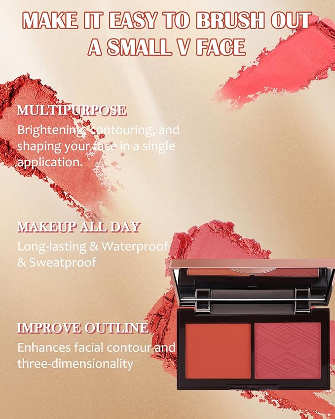 Face Matte Blush Powder Palette-2Colors Buildable Facial Cheek Blusher Pressed Powder Light Luxury Blush Contour Palette for Face,Longlasting Makeup Palette,Valentine's Day Gift Set for Women Girl-03-VivaGrace Women
