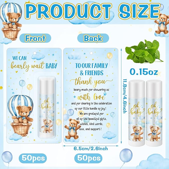 50 Pack Baby Shower Lip Balm Bulk Bear Baby Shower Favors Baby Mint Flavor Lip Balm Baby Shower Gifts for Guest Bear Themed Baby Shower Thank You Gifts Girls Boys Games Gender Reveal Favors-VivaGrace Women