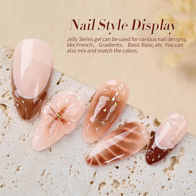 Born Pretty Jelly Gel Nail Polish Set Fall Winter Brown Blood Red Burgundy Black Gel Polish Sheer Milky Nude Transparent Halloween Gel Polish Set Nail Art Varnish Manicure Collection Gift 7ML 6PCS-VivaGrace Women