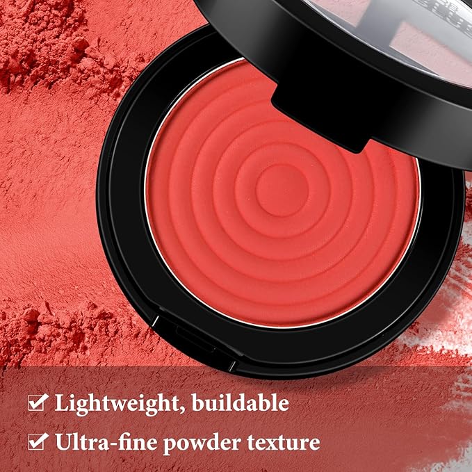 Boobeen Soft Blend Powder Blush for Cheeks, Buildable Color Matte Smooth Blush Palette Compact Blush Powder Makeup, Long-lasting Flush Color, with Mirror and Brush-VivaGrace Women