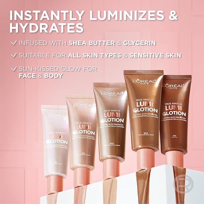 L'Oreal Paris Revitalift 1.5% Pure Hyaluronic Acid Face Serum 1.0 oz + True Match Lumi Glotion Natural Glow Enhancer Lotion, Medium 1.35 fl. oz, 1 kit-VivaGrace Women